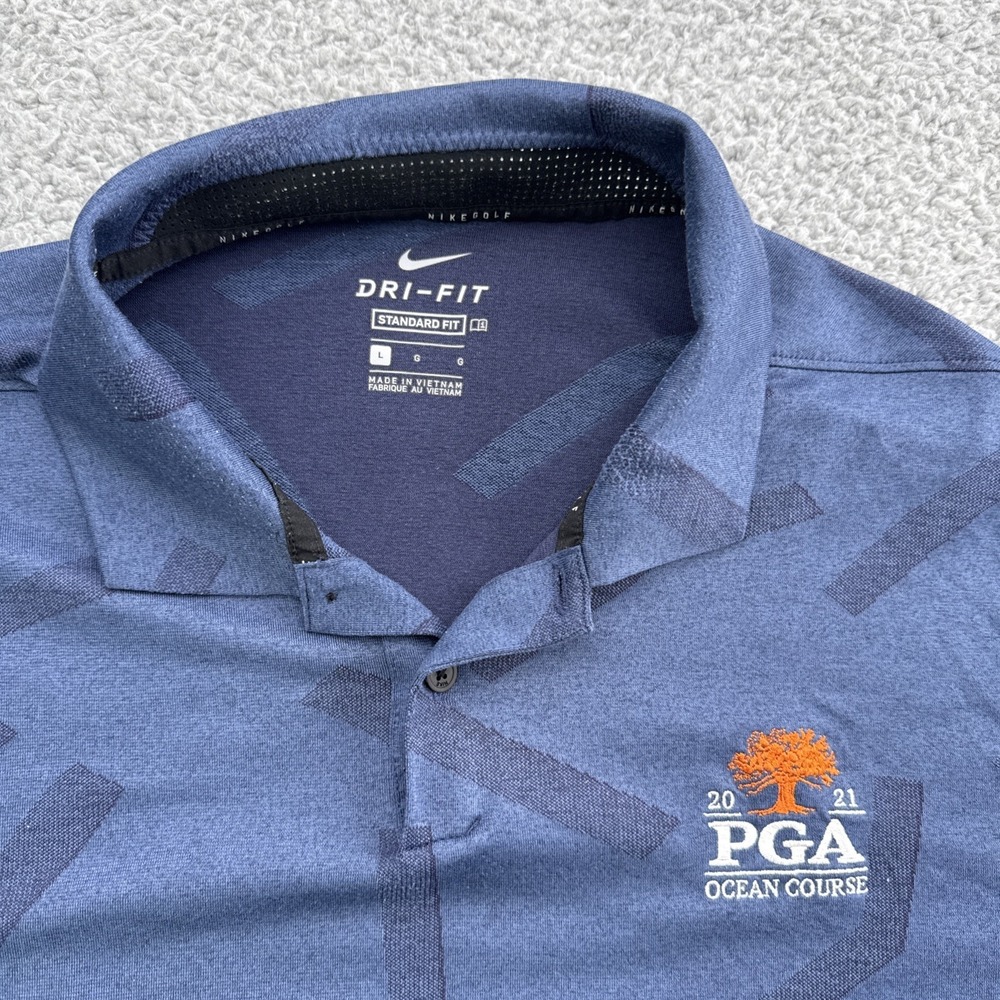 Nike Golf Polo Mens Large Blue Geometric 2021 PGA Championship Kiawah Ocean